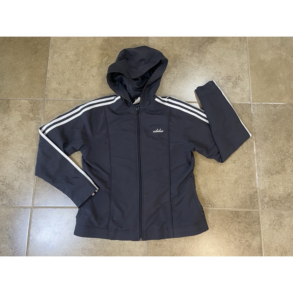 Adidas Womens Sz M Black Running Hooded Pockets Full Zip Track Jacket